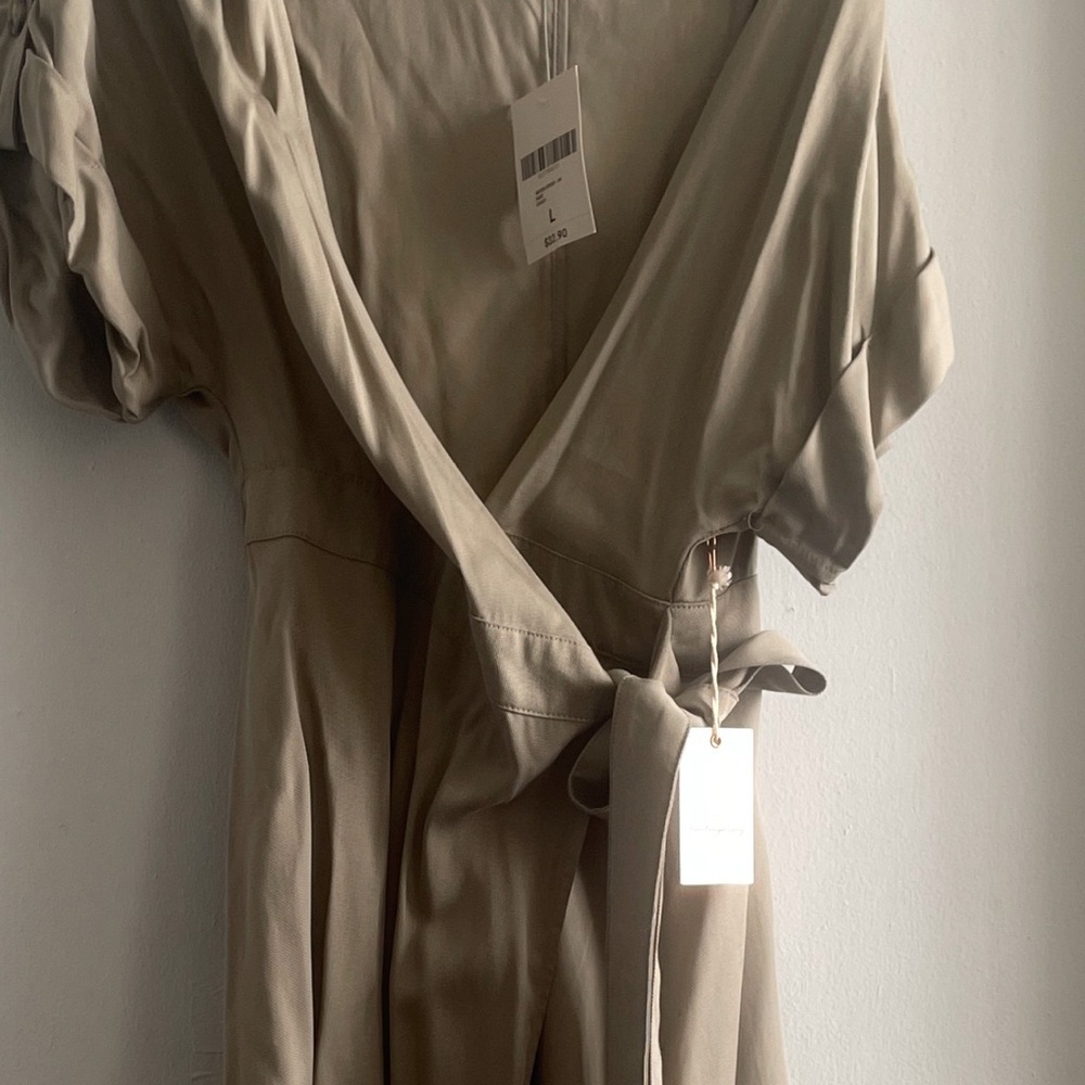 Elegant Tan Wrap Dress
